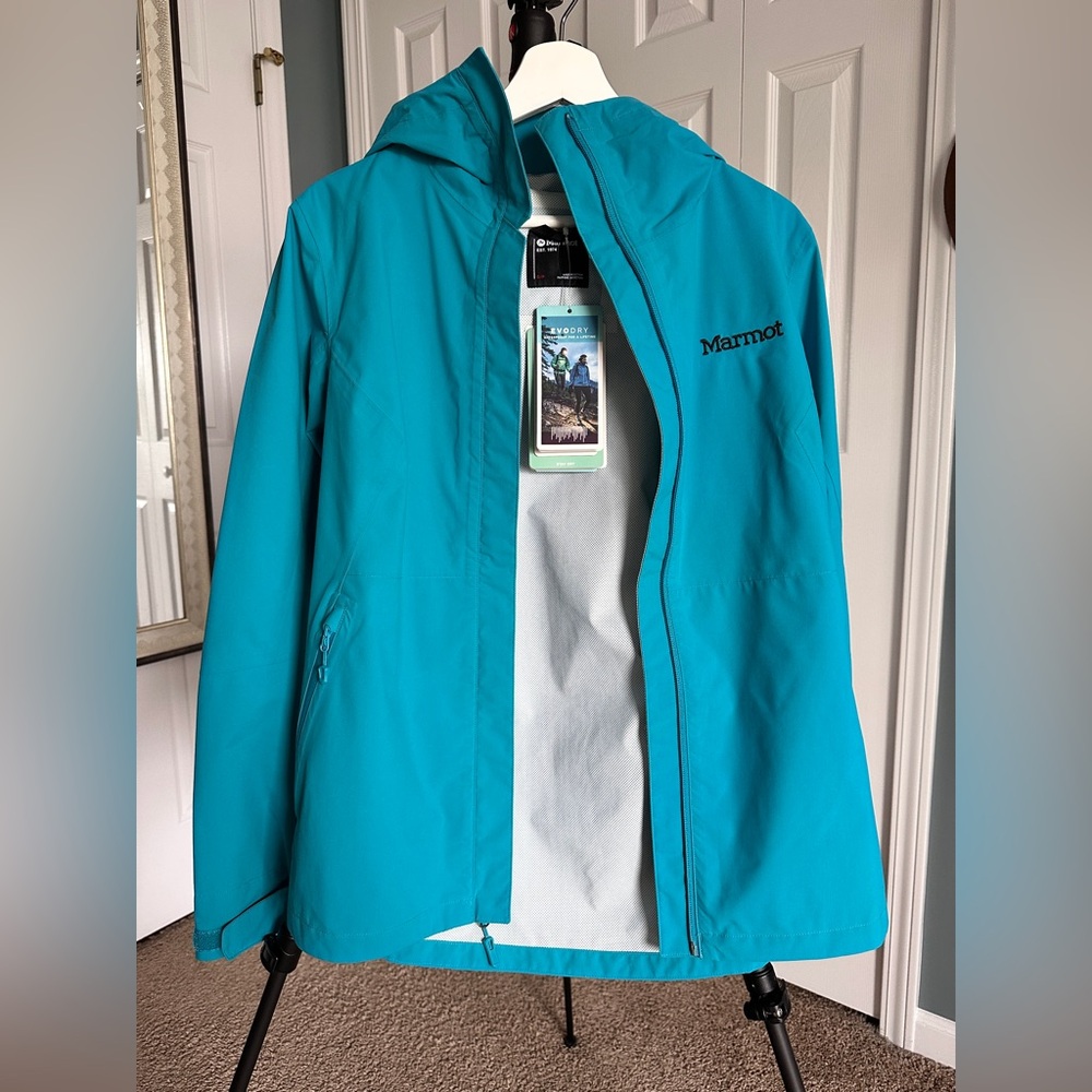 NWT Marmot Blue women’s Evodry Bross Hooded rain Jacket  S